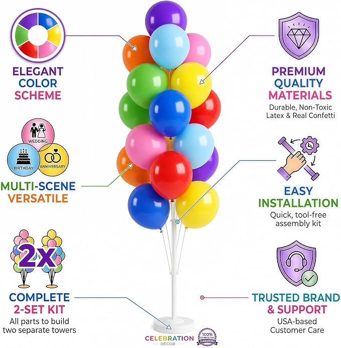 HIINS 2 Set Assorted Color Balloon Column Kit - Image 5
