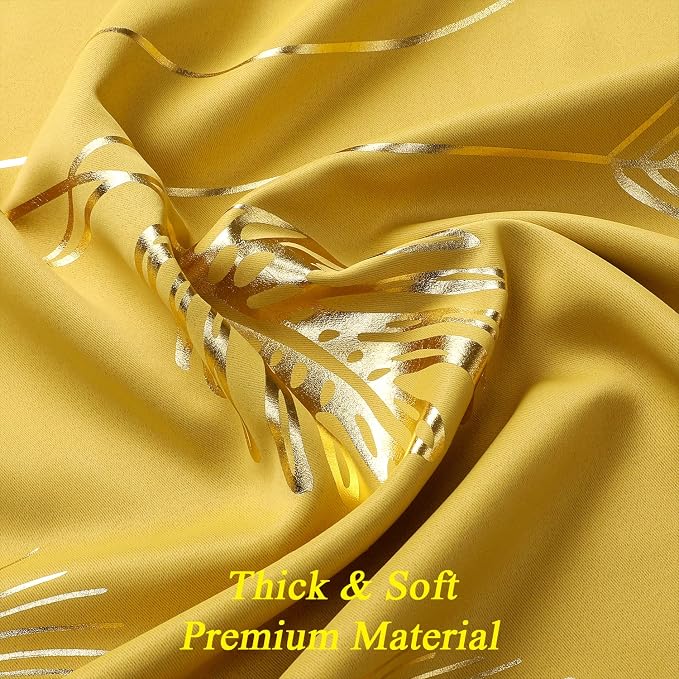 Yellow Blackout Curtains for Bedroom, Room Darkening Gold Palm Tree Pattern - Image 5