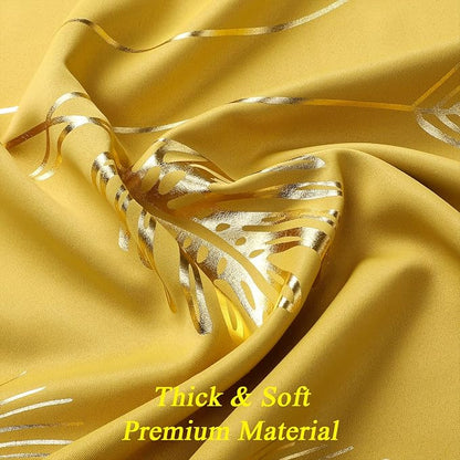 Yellow Blackout Curtains for Bedroom, Room Darkening Gold Palm Tree Pattern - Image 5