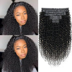 Seamless Kinky Curly Clip in Hair Extensions Real Human Hair Brazilian Virgin 3c 4a Curly Clip ins Human Hair Extensions (16inch,#1B)