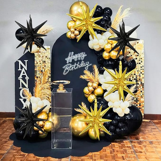 HILAVO 6PCS Black Gold Star Balloons, 22Inch Large Star Balloon Foil Balloons - Image 6