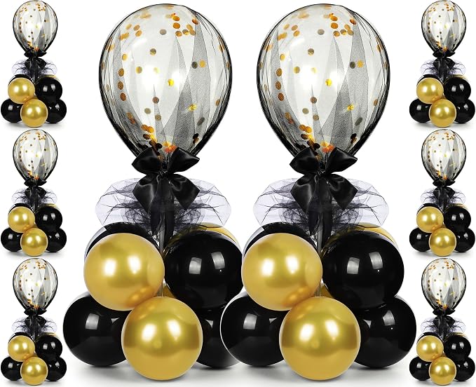BBTO 8 Set Gold Black Table Centerpieces Balloons Stand Kit, Latex Balloons and by BBTO