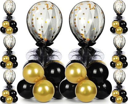 BBTO 8 Set Gold Black Table Centerpieces Balloons Stand Kit, Latex Balloons and by BBTO