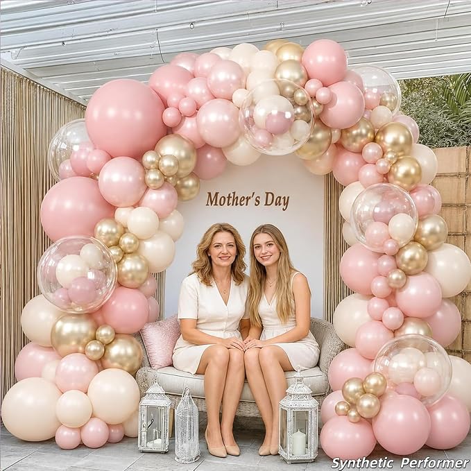 Dusty Pink Balloon Garland Arch Kit, Double Stuffed Pearl Pink White Gold - Image 6