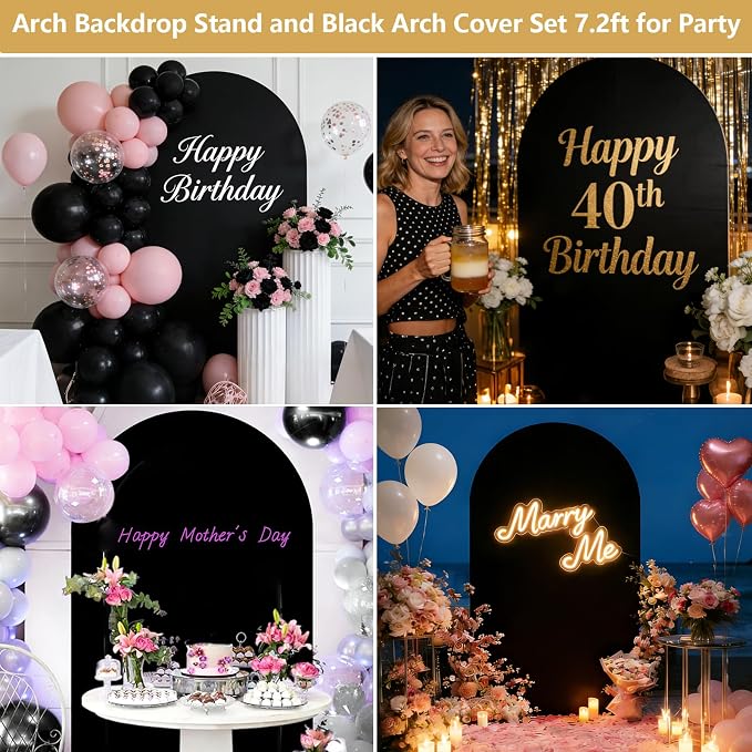 Metal Arch Backdrop Stand and Cover Set, 7.2FT Gold Wedding Backdrop Arch Frame - Image 9