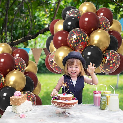 HILAVO Black Burgundy Gold Balloons 12 Inch Burgundy Maroon Red Black Metallic - Image 8