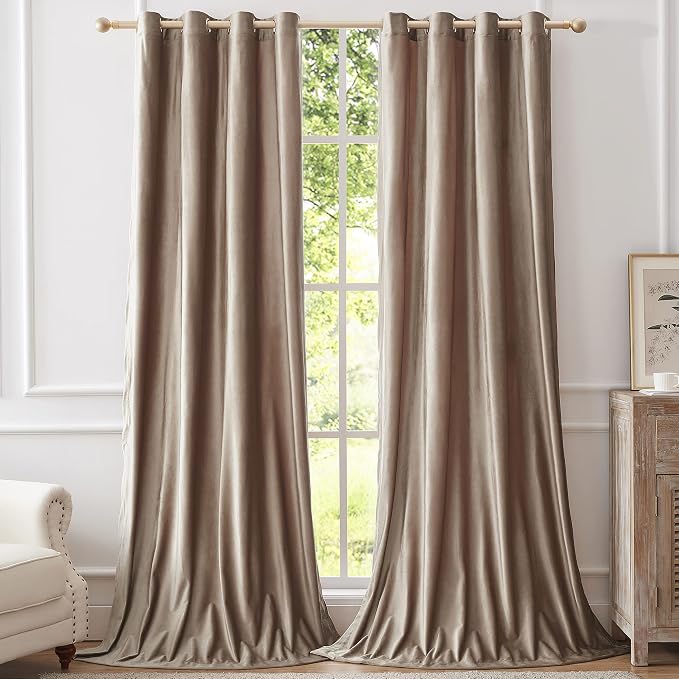 BULBUL Taupe Velvet Blackout Curtains 90 inch Long - Image 5