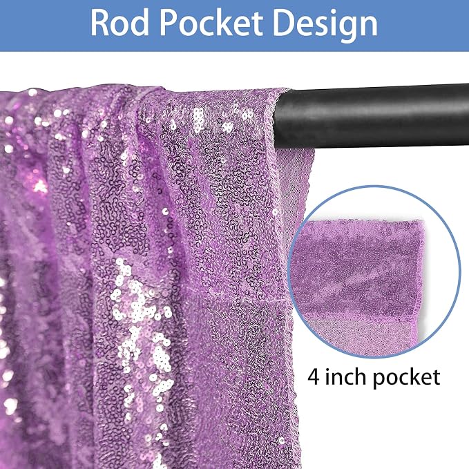 Hahuho Lavender Sequin Backdrop Curtain, Party Decoration（2 Panels, 2FT x 8FT - Image 2