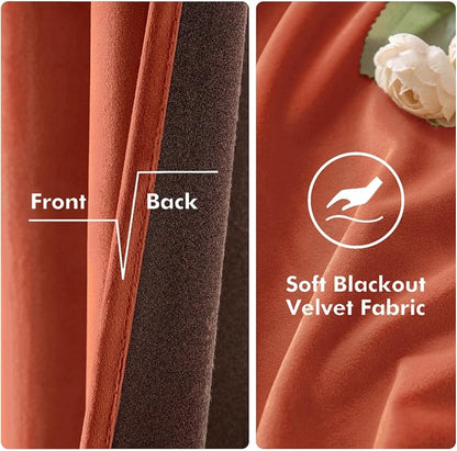 MIULEE Fall Burnt Orange Velvet Curtains 52 x 84 Inch Length Set of 2 | Grommet - Image 3