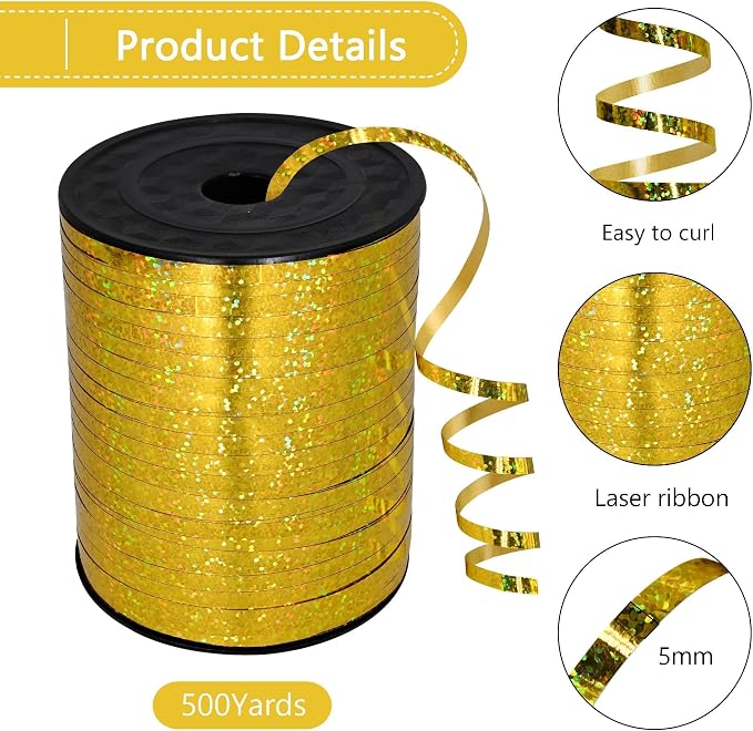500 Yards Gold Shiny Curling Ribbon Shiny Metallic Roll - Image 2