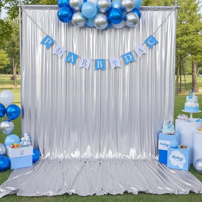 10ftx10ft Sequin Silver Backdrop Curtain Panels - Image 5
