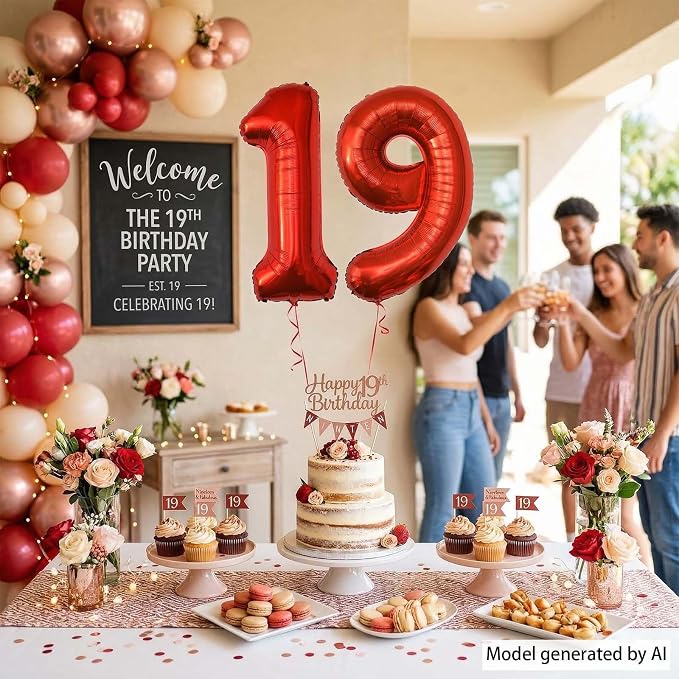 Red Number 19 Balloon 40 Inch, Foil Numeral - Image 2