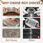Rich Choices Hair Toppers for Women Real Human Hair 100% Human Remy Toppers NO Bangs for Women with Thinning on Top Clip in Hairpiece 4"x4.7"Lace Base 16 Inch Salt and Pepper G2 Sliver