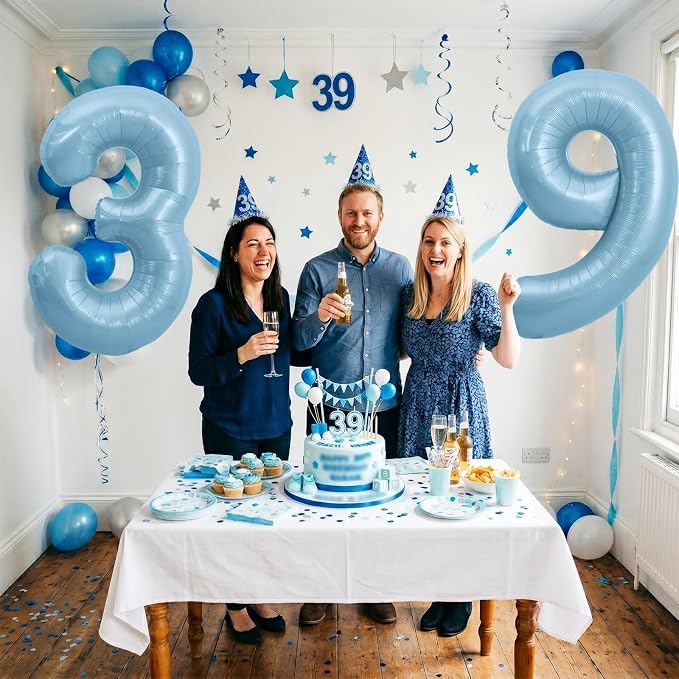 TONIFUL 40 Inch Pastel Blue Number 9 Foil Balloons Large Mylar Foil Digital 9 - Image 5