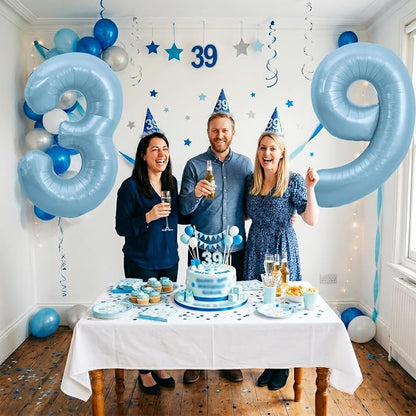 TONIFUL 40 Inch Pastel Blue Number 9 Foil Balloons Large Mylar Foil Digital 9 - Image 5