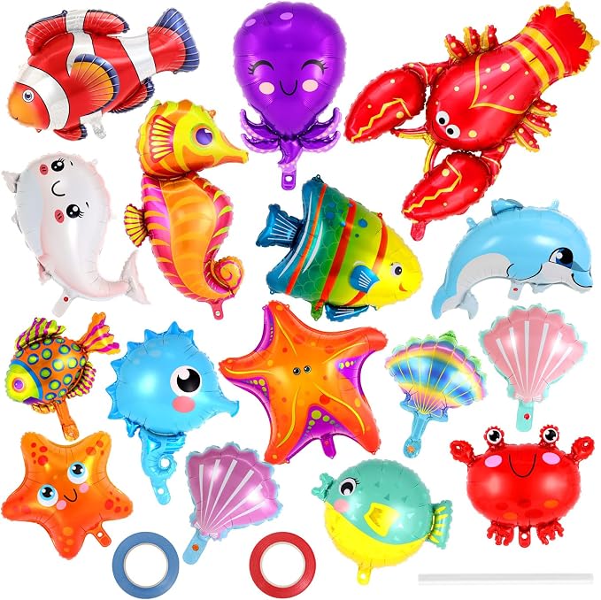 16 Pcs Ocean Animal Balloons, Under The Sea Balloons, Fish Lobster Octopus by Unknown