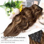 Clip in Hair Extensions for Women, 20 Inch Light Brown Hair Extensions Mix Blonde, 8PCS Curly Seamless Clip Ins Wavy, Synthetic Lace Weft Hairpieces for Daily Party Use