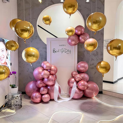 9 Pcs Pink Gold Round Foil Balloons Baby Light Pink Metallic Gold Chrome 4D - Image 7