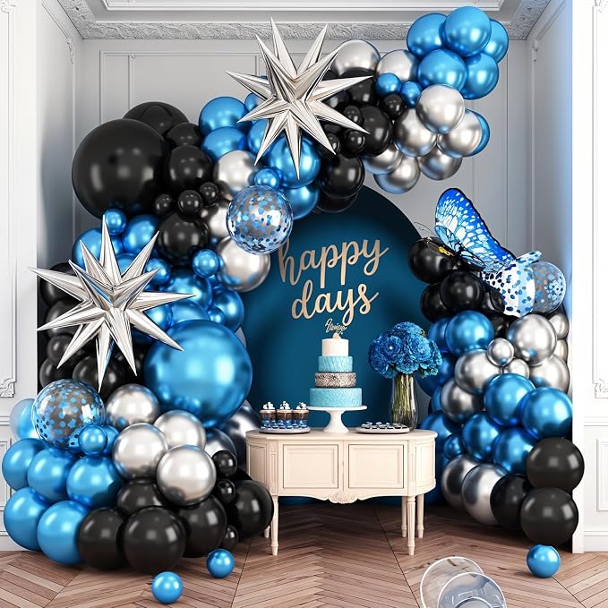 Blue Silver Black Balloon Arch Kit, Balloon Garland - Image 4