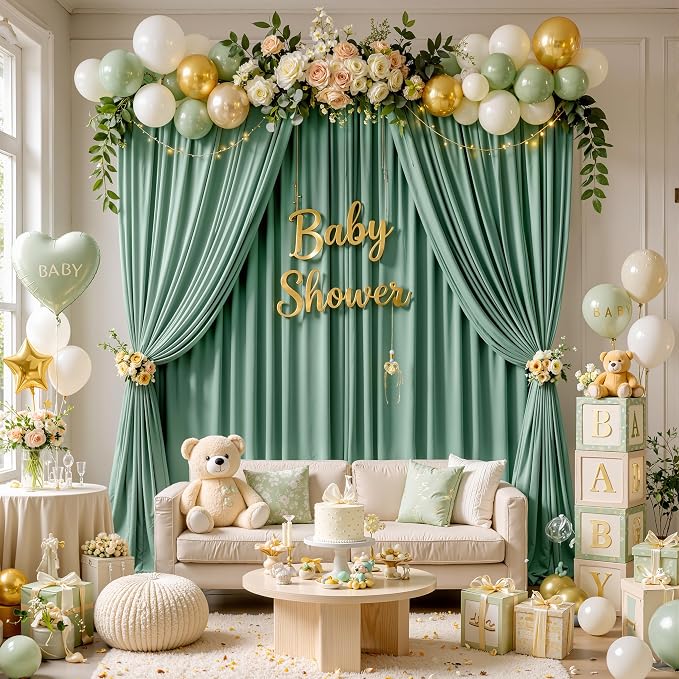 50ft x 15ft Grayish Green Backdrop Curtains - Image 7