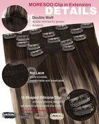 Moresoo 12 inch Real Human Hair Clip in Extensions Dark Brown to Caramel Blonde Balayage Clip in Hair Extensions Brown to Blonde Short Remy 80g/5pcs 12in