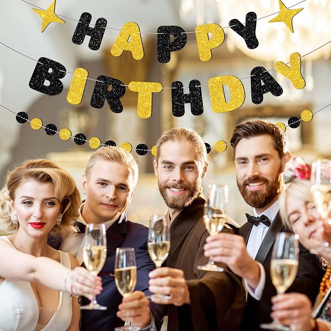 Black and Gold Happy Birthday Banner-Happy Birthday Decorations - Image 5