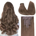 GOO GOO Clip in Hair Extensions Real Human Hair, Remy Human Hair Extensions Clip ins for Women, Natural Human Hair, 14inch 130g 9Pcs, 5 Light Ash Brown