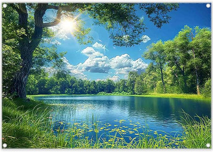 Fabric 7x5ft Lake Natural Scenery Backdrop River Camp Banner | Mountain Forest by ZTHMOEBACKDROP