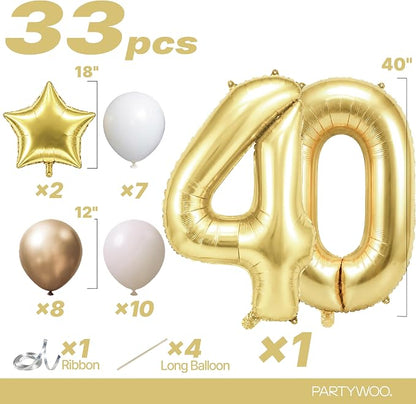 PartyWoo Number Balloons 40 Inch Gold Number 40 Kit 33pcs - Image 2