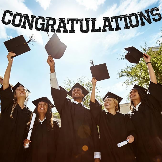 BEISHIDA Glitter CONGRATULATIONS Banner Black 2026 Graduation Party Decorations - Image 4