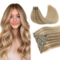 PINKPEARL Clip in Hair Extensions Real Human Hair #10/16/16 Golden Brown to Caramel Blonde Human Hair Clip in Hair Extensions 7pcs 120g 16inch Human Hair Extensios Clip ins(#10/16/16-16)