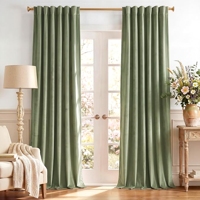 Sage Green Velvet Curtains Farmhouse by StangH