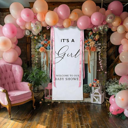 Oudain 24x60 Inch It's a Girl Burlap Banner, Baby Shower Fabric Backdrop - Image 5