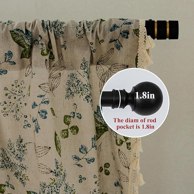 ENJOYBRIDAL Leaf Curtains 63 Inch Length 2 Panels Tassel Boho Semi Sheer Drapes - Image 2