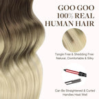 GOO GOO Tape in Hair Extensions Human Hair, 9/60 Balayage Ash Brown to Platinum Blonde, 20inch 100g 40pcs, Skin Weft Seamless Invisible, Silky Straight with Thick Ends, Remy Human Hair