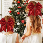 Large Glitter Cheer Bows Clips, Jumbo Big 7 Inch Cheerleading Sequin Hair Bow Hair Accessories for Teens Girls Football Sports Cheerleader Outfit Uniform (Red)