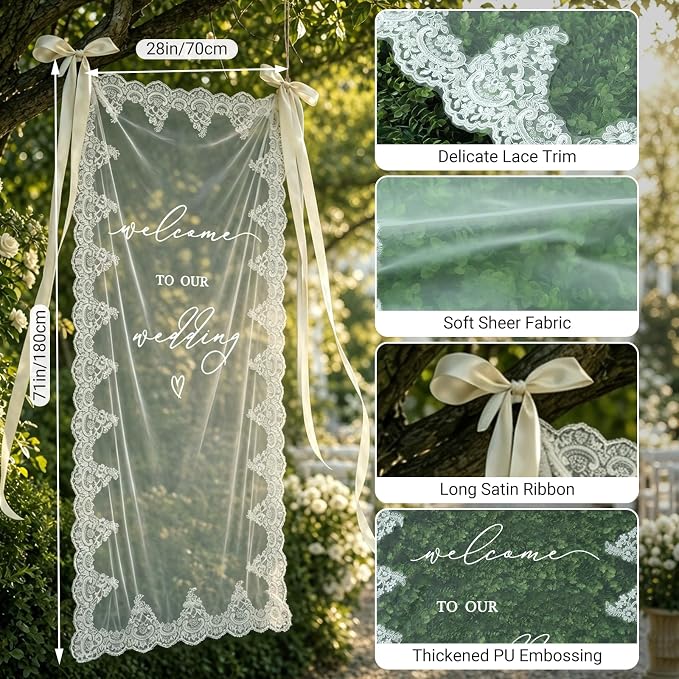 180x70cm Large Wedding Welcome Sheer Tulle Banner Sign - Image 4