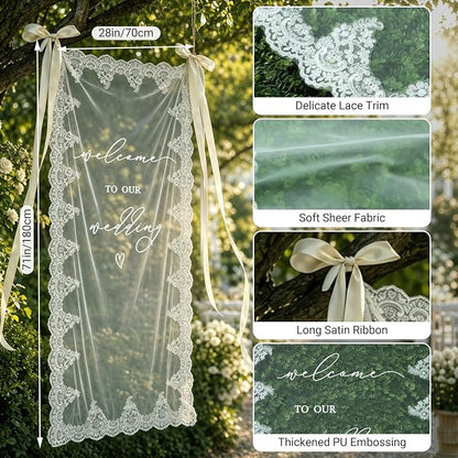 180x70cm Large Wedding Welcome Sheer Tulle Banner Sign - Image 4