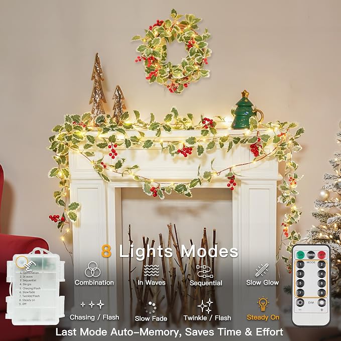 40 LED Christmas Fairy Lights Battery Powered, 12.5ft Vine String Lights - Image 4