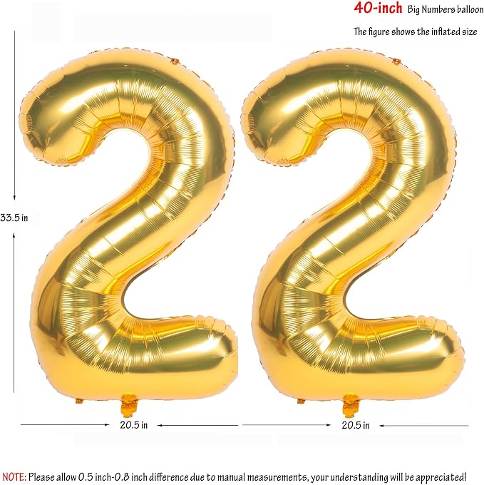 40 Inch gold Number Balloons 22 Helium Foil Mylar Balloon | Birthday Party - Image 2