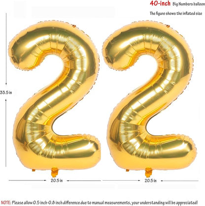 40 Inch gold Number Balloons 22 Helium Foil Mylar Balloon | Birthday Party - Image 2