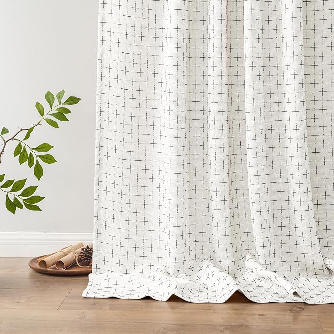 MIULEE Patterned Farmhouse Linen Curtains, Back Tab, Pure White | Linen Curtains - Image 6