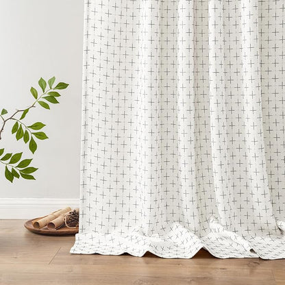 MIULEE Patterned Farmhouse Linen Curtains, Back Tab, Pure White | Linen Curtains - Image 6