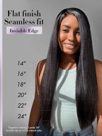 LUVME Invisible Clip in Hair Extensions, Yaki Straight Real Human Hair 22 Inch 2 Pack 220g 12pcs Clip ins Hair Extensions Natural Black for Women