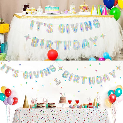 Iridescent It's Giving Birthday Banner, Pre-Strung Fun Birthday Decorations - Image 5