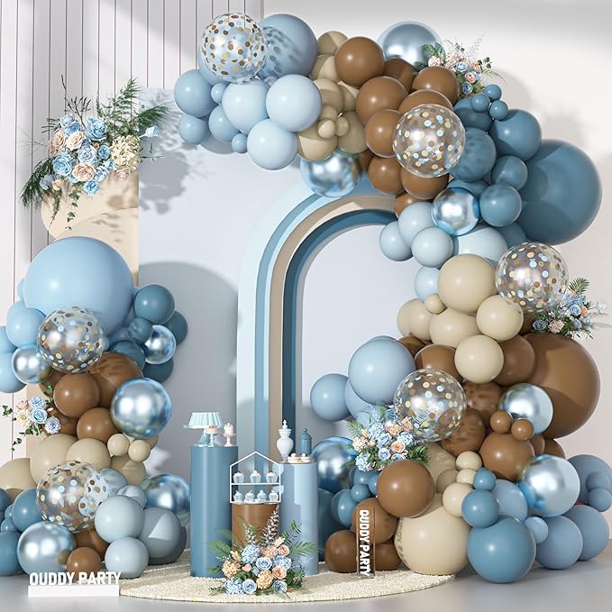 Ouddy Party Dusty Blue Brown Balloons Garland Arch Kit 18 12 10 5 Inch | by OuddyParty
