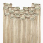 YoungSee Blonde Clip Hair Extensions Highlight Ash Blonde Mix Bleach Blond Human Hair Extensions Clip ins Short Straight Human Hair Clip in Extensions 12In 7Pcs 85G