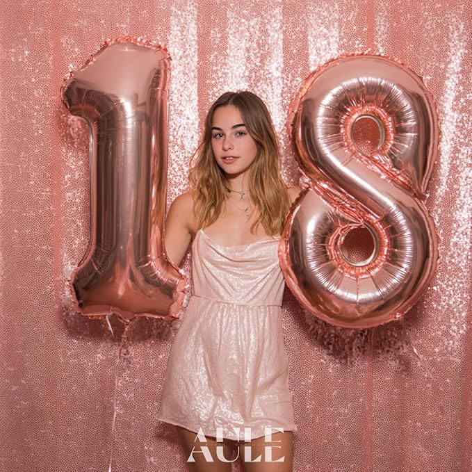 AULE 40 Inch Rose Gold 18 Balloon Number Foil 0-9 Birthday Big Numbers | - Image 3