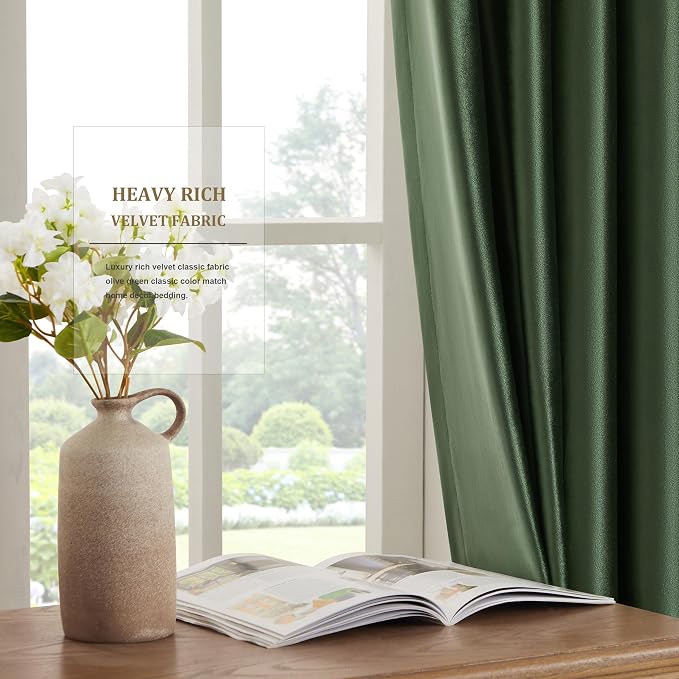 BULBUL Velvet Oilve Green Blackout Curtains 63 inch - Image 4