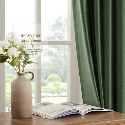 BULBUL Velvet Oilve Green Grommet Blackout Curtains 72 inch - Image 4